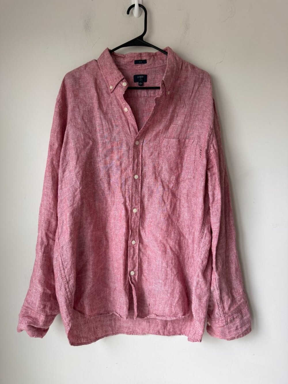 J.Crew Slim Untucked Shirt Mens XL Pink Cotton Linen Twill Button Down